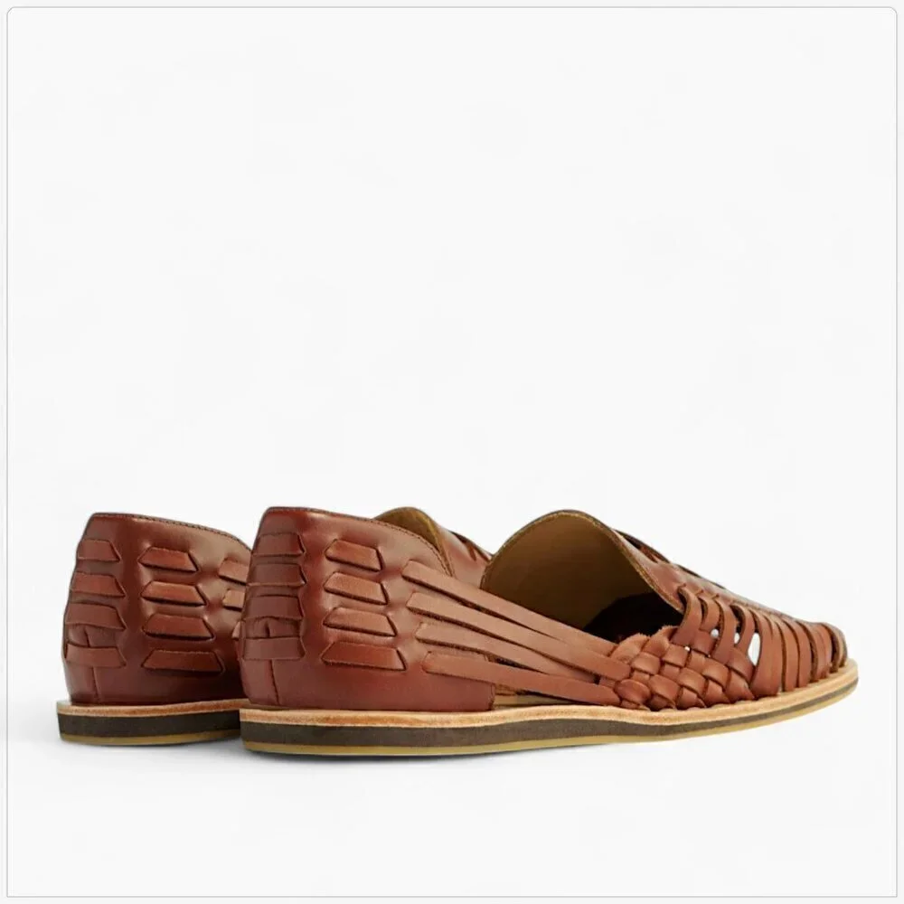 Nisola Men's Brown Huarache Sandals Leather Hand Woven Summer New NIB 11.5
